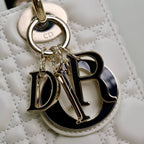 LADY BAG 20 IN WHITE QUILTED MACROCANNAGE CALFSKIN BLACK STRAP