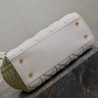 LADY BAG 20 IN WHITE QUILTED MACROCANNAGE CALFSKIN BLACK STRAP