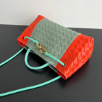 EAST WEST ANDIAMO BAG 29 IN ORANGE AND LIGHT GREEN CALFSKIN