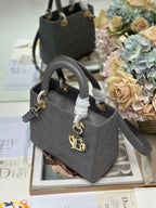 LADY SMALL BAG 24 IN GREY MACROCANNAGE LAMBSKIN GOLD HARDWARE