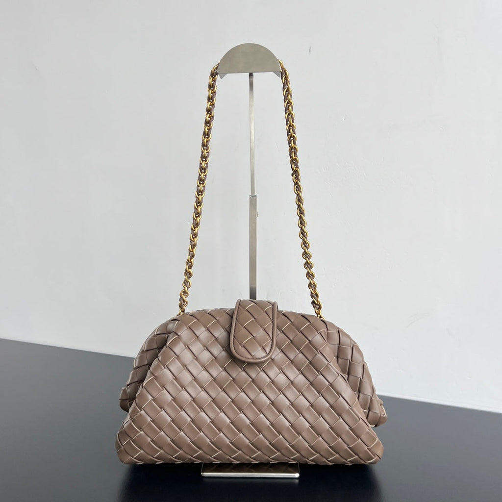 LAUREN 1980 TASCHE 31 IN HOLZBRAUN LAMMLEDER GOLDENER RIEMEN