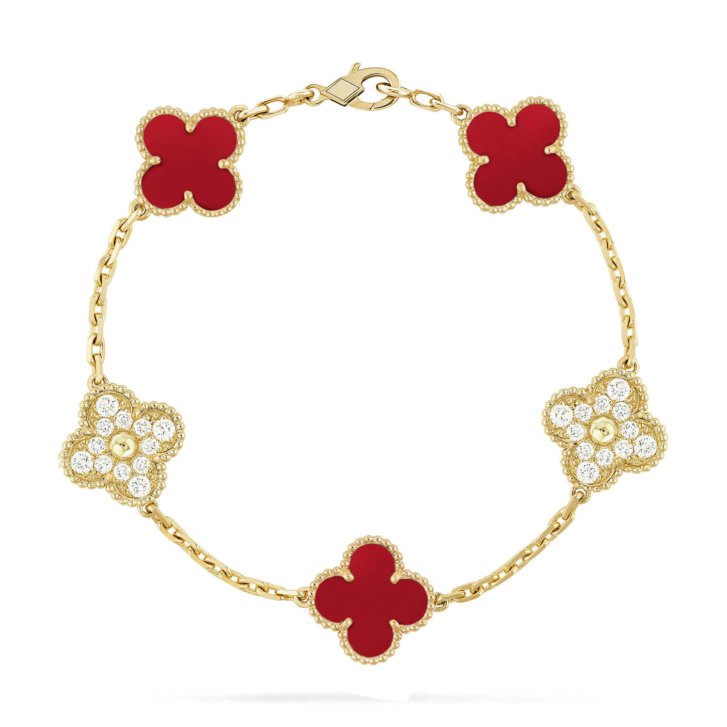 [⭐JeweliWhal] CLOVER 5 MOTIF RED CORNELIAN BRACELET COLLECTION