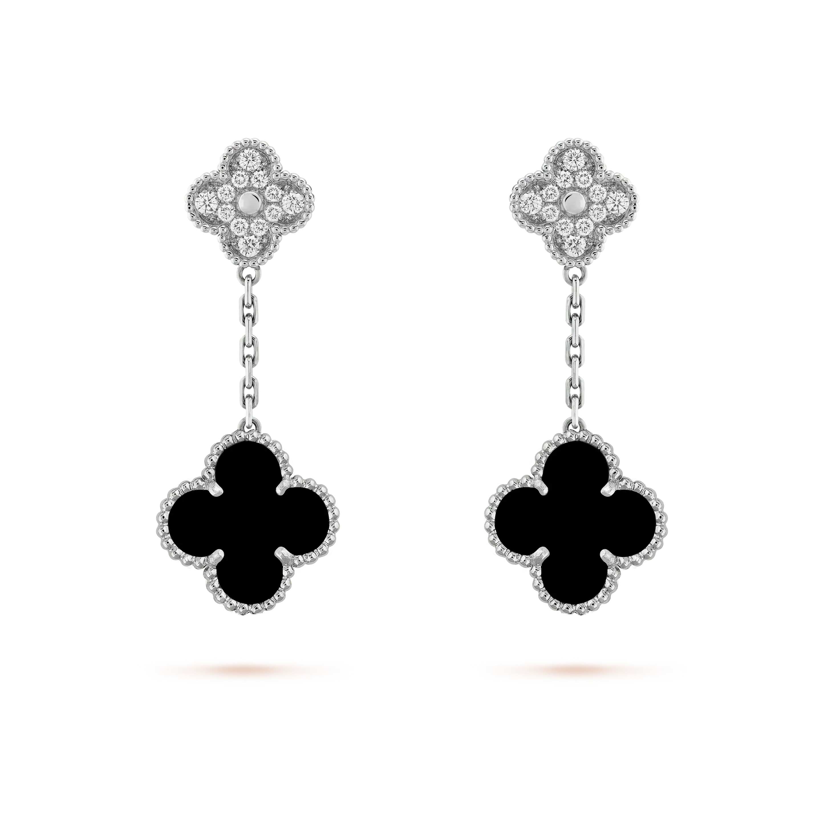 ¡®Jewelicorn¡¯CLOVER 2 MOTIFS  DIAMOND ONYX EARRINGS SILVER