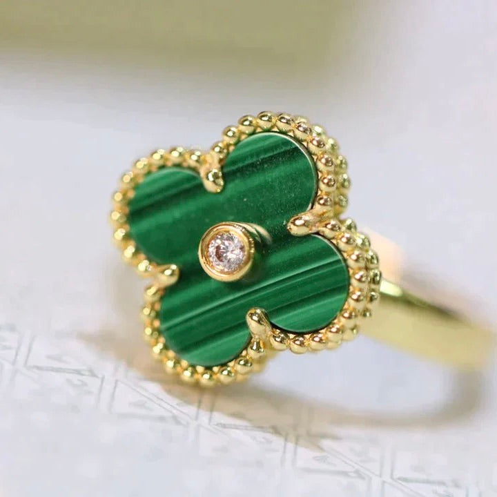 ¡®Jewelicorn¡¯CLOVER MALACHITE RING GOLD DIAMOND