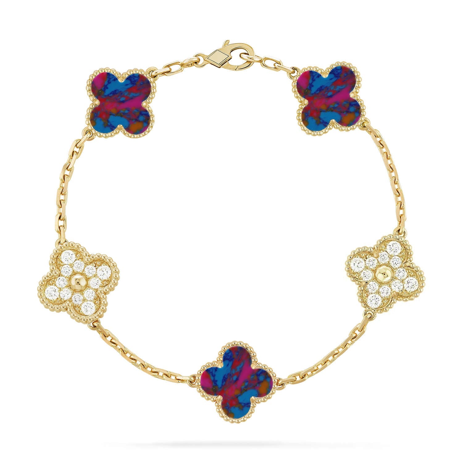 [⭐JeweliWhal]CLOVER 5 MOTIF COLOR GEMSTONES BRACELET COLLECTION
