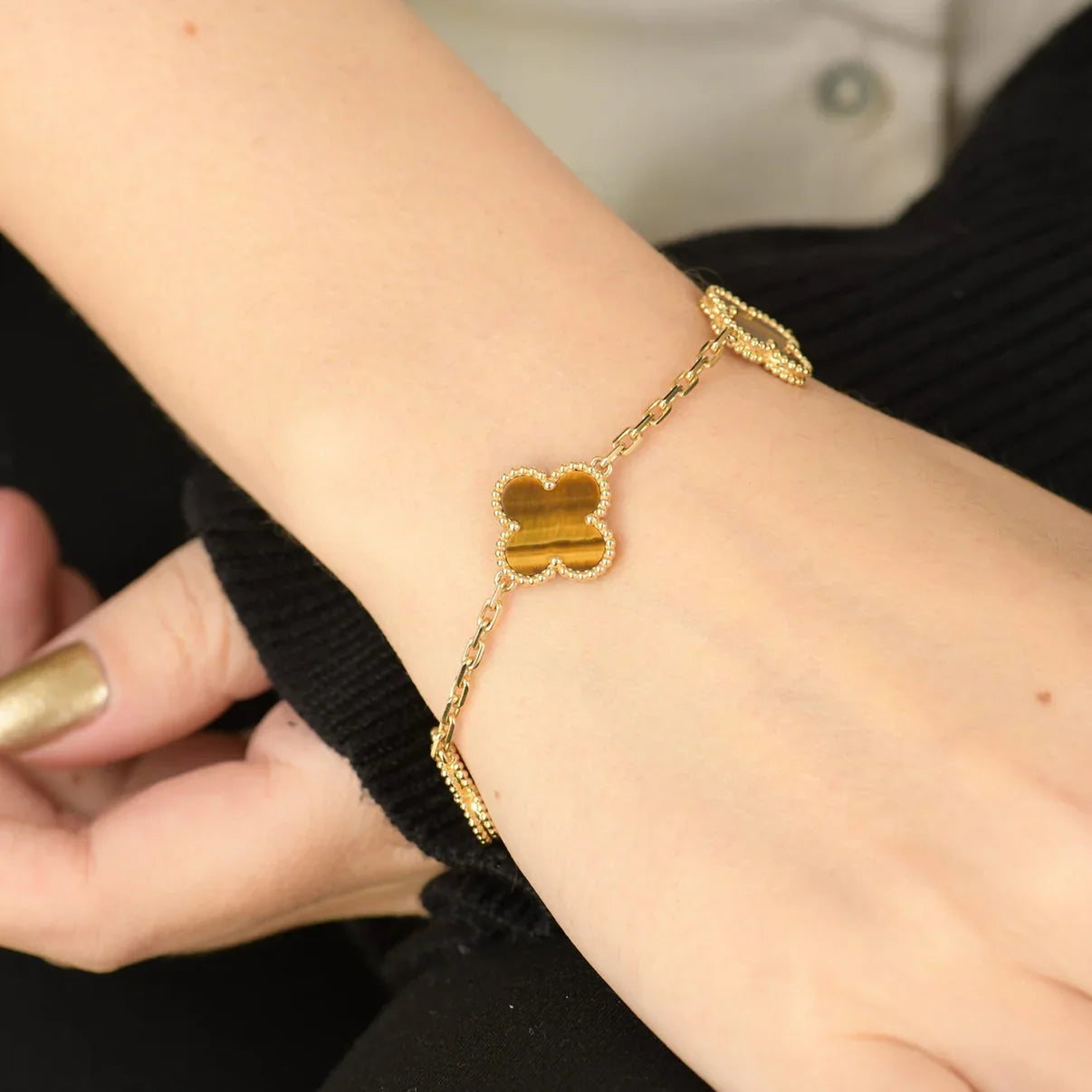 [⭐JeweliWhal] CLOVER 5 MOTIFS TIGER EYE BRACELET COLLECTION