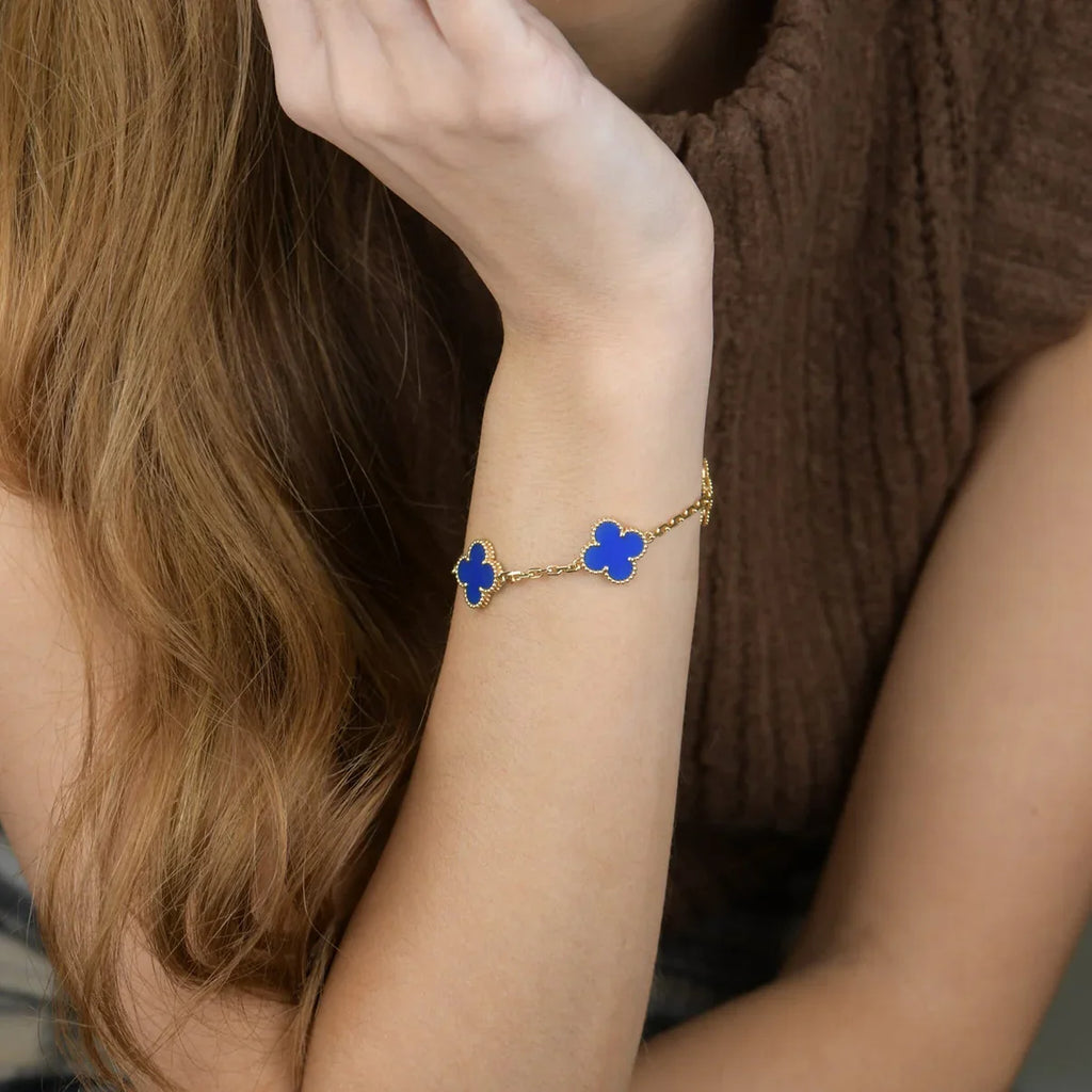 [⭐JeweliWhal] CLOVER 5 MOTIF BLUE AGATE BRACELET COLLECTION