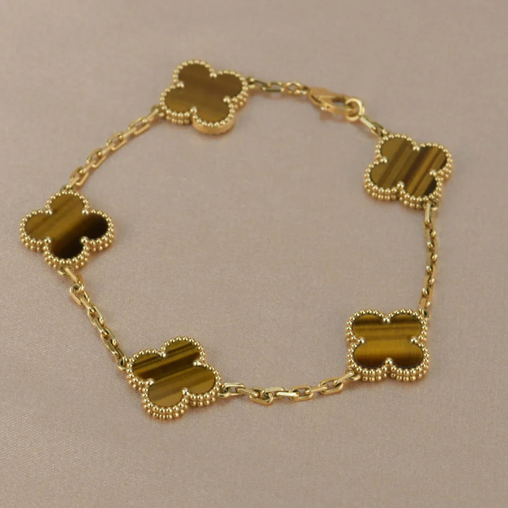 [⭐JeweliWhal] CLOVER 5 MOTIFS TIGER EYE BRACELET COLLECTION