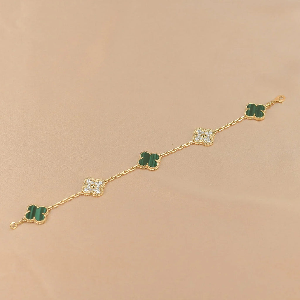 [⭐JeweliWhal] CLOVER 5 MOTIF MALACHITE BRACELET COLLECTION