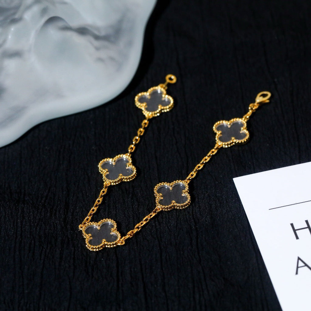 ®Jewelicorn®クローバー 5モチーフ ロッククリスタル ピンクゴールド ブレスレット