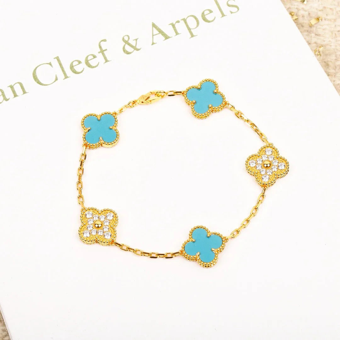 [⭐JeweliWhal] CLOVER 5 MOTIF TURQUOISE BRACELET COLLECTION