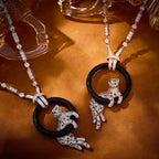 [⭐JeweliWhal]NEW BLACK CIRCLE PANTHER FULL DIAMOND NECKLACE