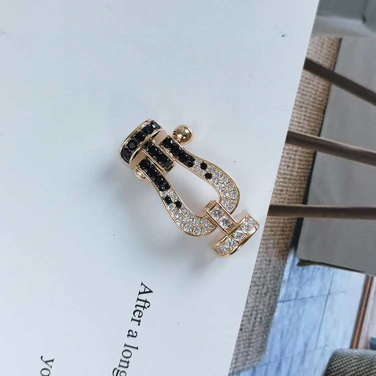 Jewelicorn FORCE Großes Hufeisen Schwarz Weiß Diamantarmband Silber