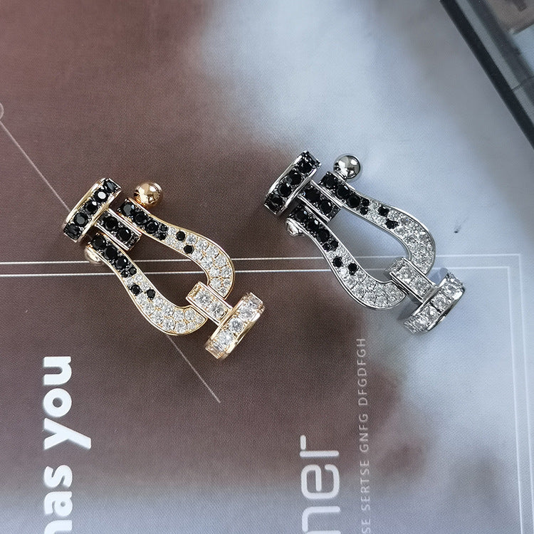 Jewelicorn FORCE Großes Hufeisen-Armband Schwarz Weiß Diamanten Roségold