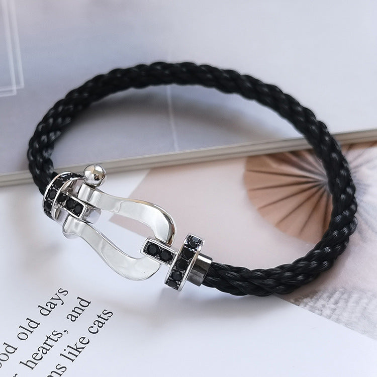 Jewelicorn FORCE Großes Hufeisen Schwarzes Diamantarmband Silber