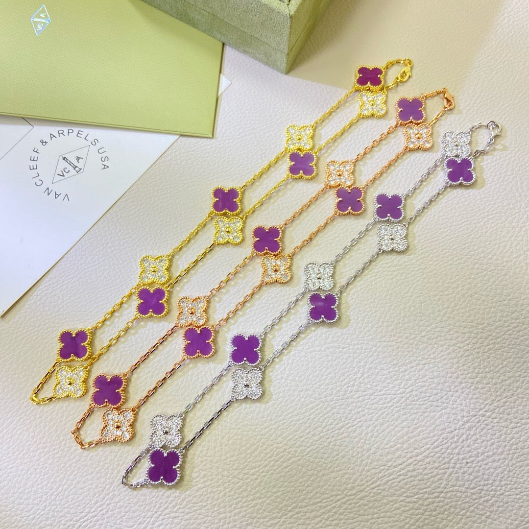 Jewelicorn Kleeblatt-Halskette mit 10 Motiven, lila-violett, mit Diamanten