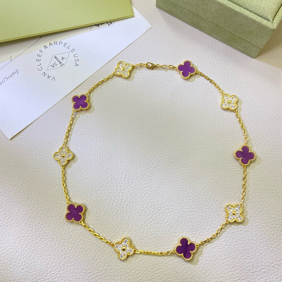 Jewelicorn Kleeblatt-Halskette mit 10 Motiven, lila-violett, mit Diamanten