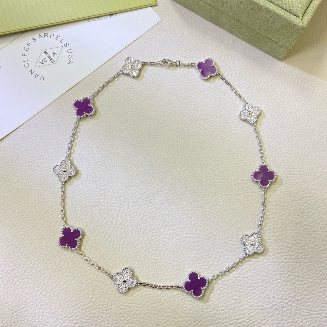 Jewelicorn Kleeblatt-Halskette mit 10 Motiven, lila-violett, mit Diamanten