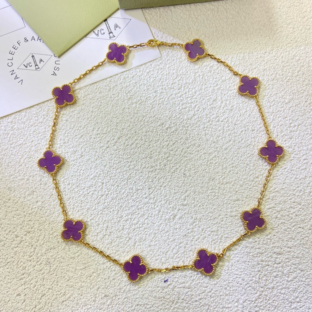 Jewelicorn Kleeblatt-Halskette mit 10 Motiven, lila-violett
