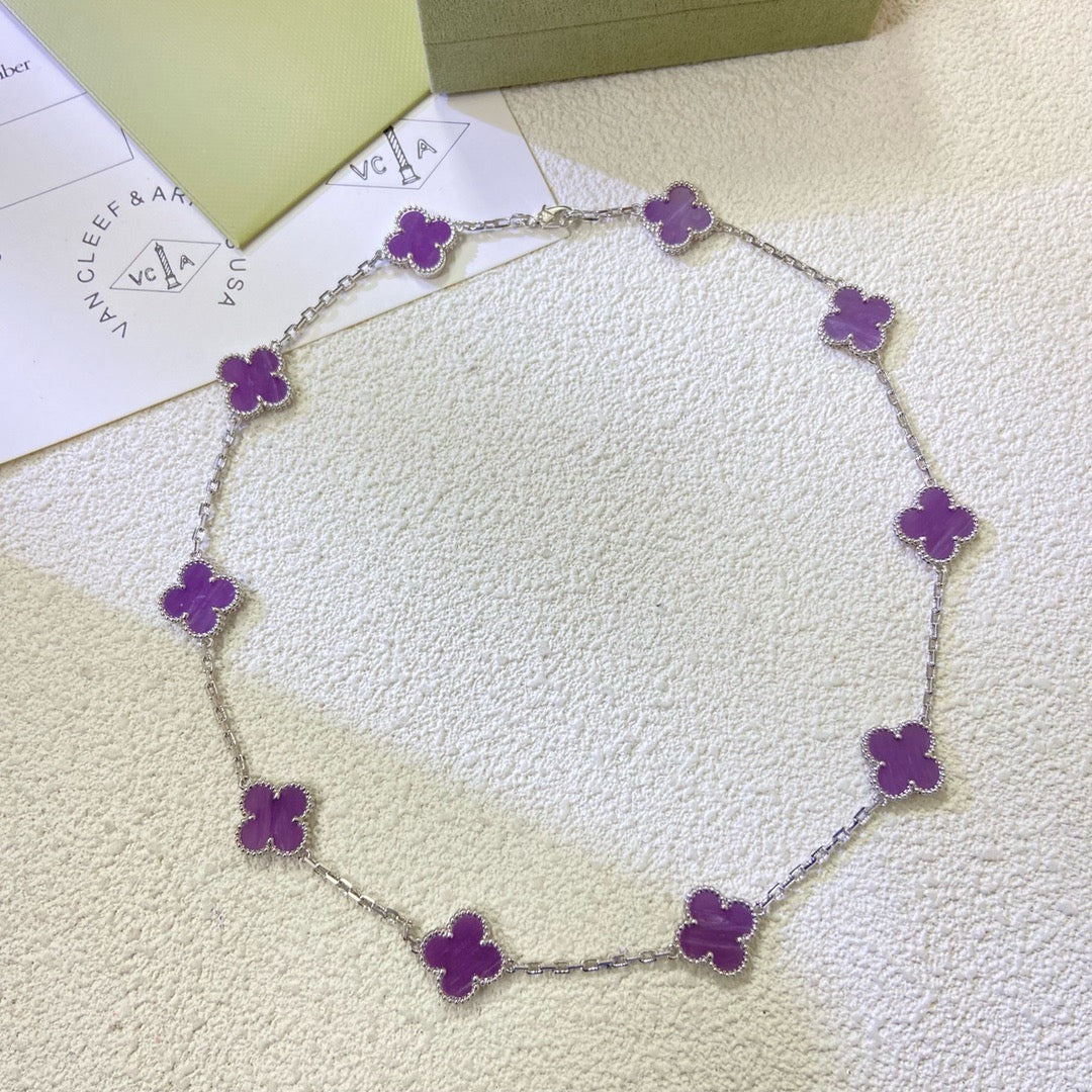 Jewelicorn Kleeblatt-Halskette mit 10 Motiven, lila-violett
