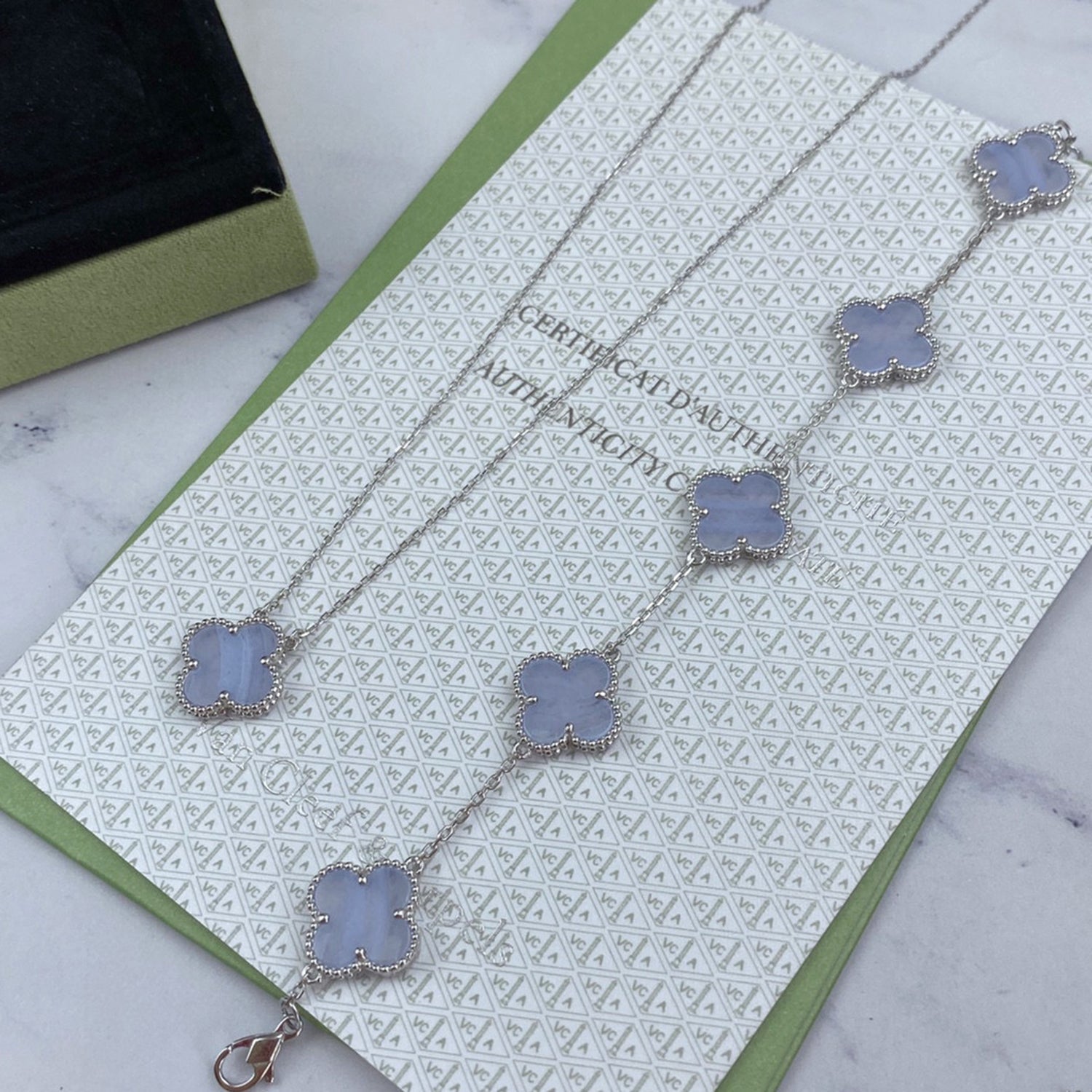 ®Jewelicorn®クローバー 5モチーフ パープルカルセドニーブレスレット シルバー