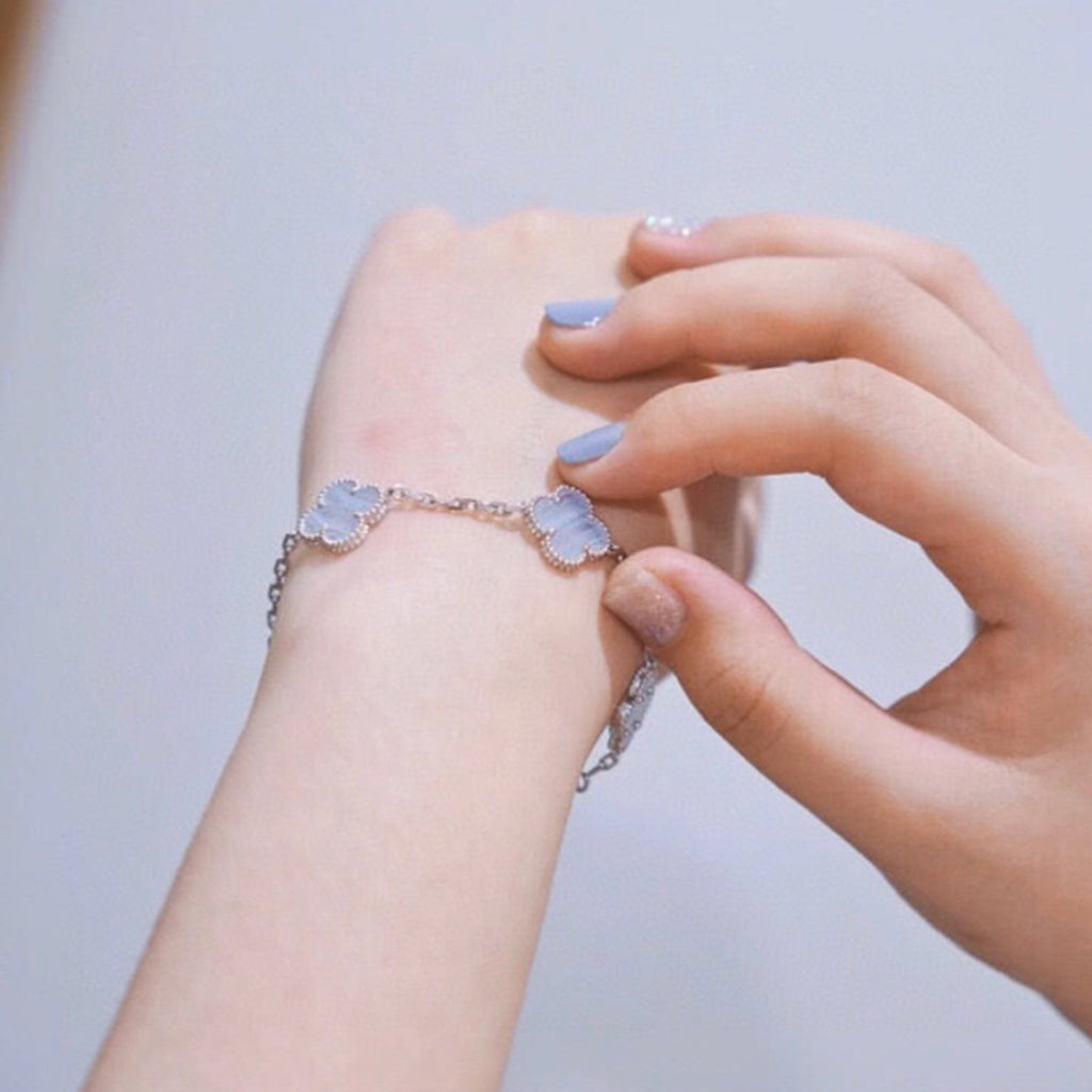 ®Jewelicorn®クローバー 5モチーフ パープルカルセドニーブレスレット シルバー