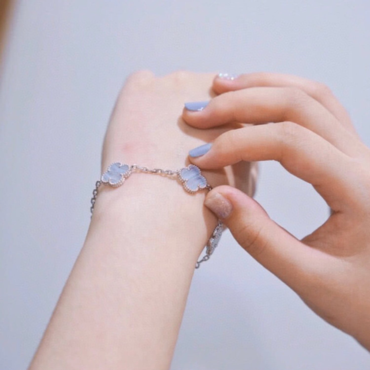 ®Jewelicorn®クローバー 5モチーフ パープルカルセドニーブレスレット シルバー