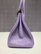HM Birkin 30 cm Lila Straußenleder Silberne Beschläge (Auf Bestellung gefertigt)