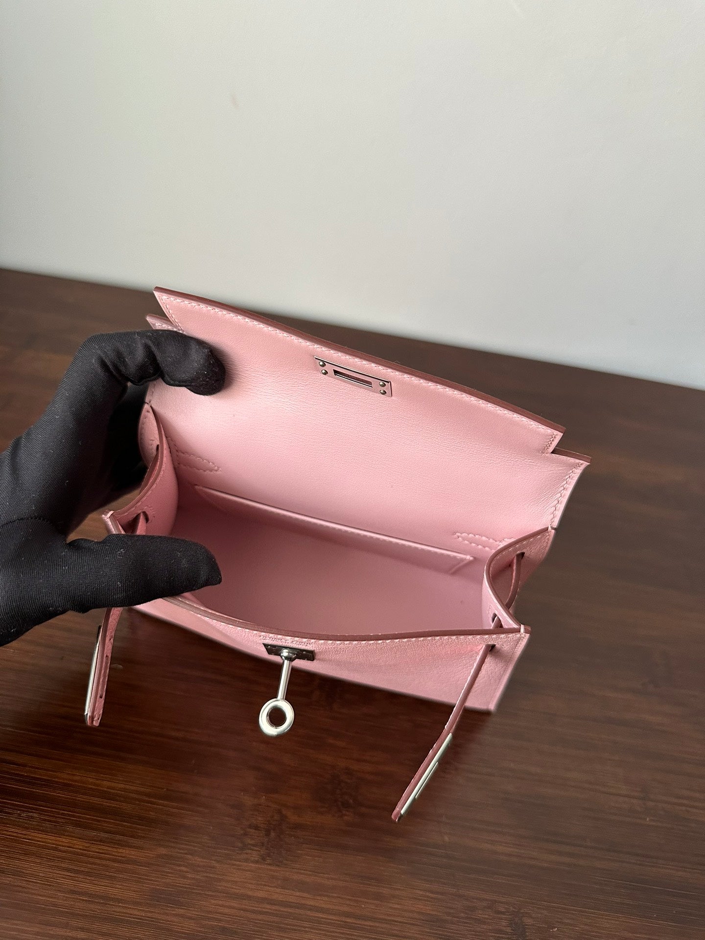 HM KELLY MINI 20 PINK CHEVRE SILBERNE HARDWARE