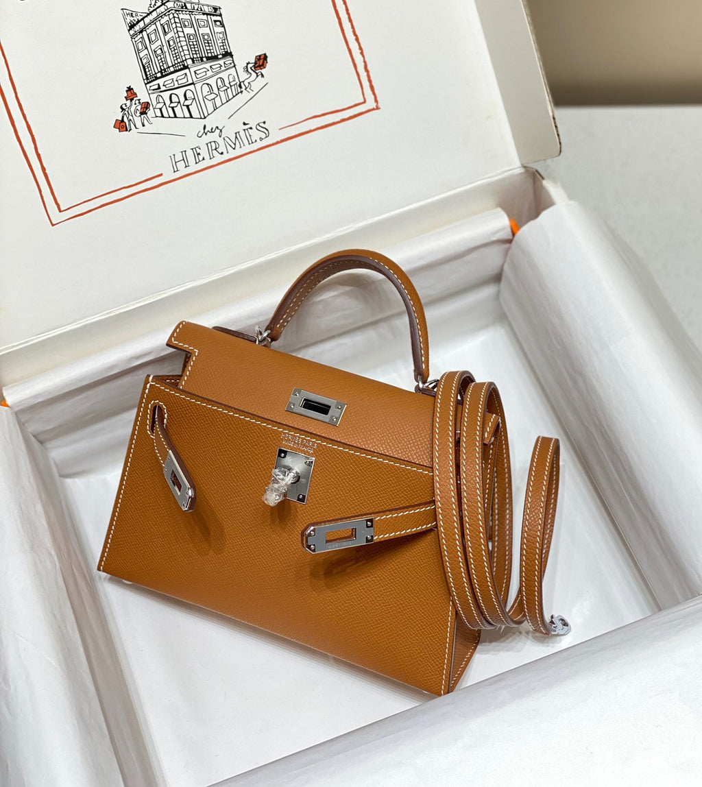 HM KELLY MINI 20 GOLDBRAUN EPSOM SILBERBESCHLÄGE