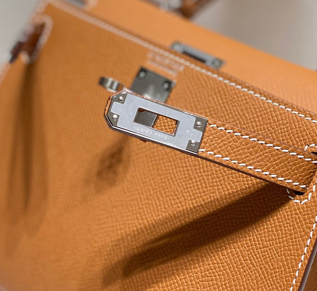 HM KELLY MINI 20 GOLDBRAUN EPSOM SILBERBESCHLÄGE