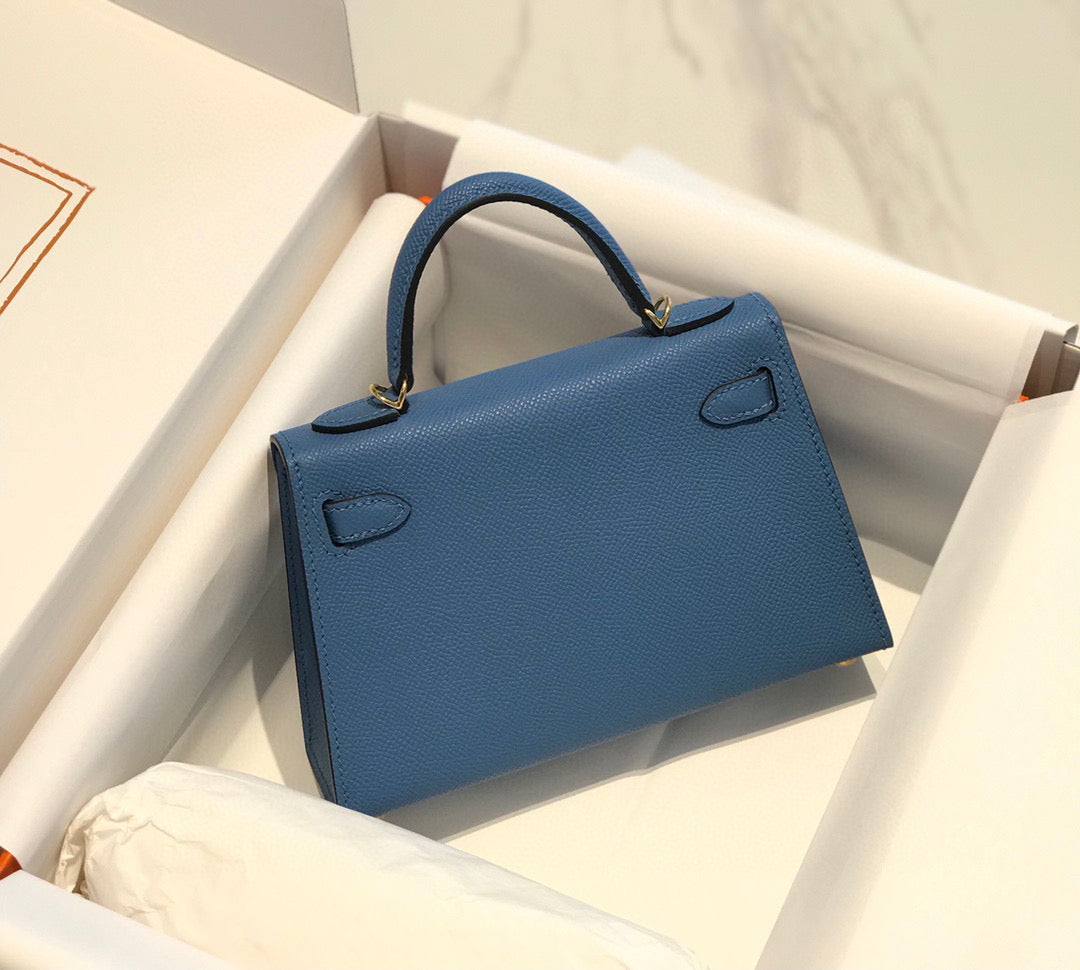 HM KELLY MINI 20 BLAUES EPSOM GOLDENES BESCHLÄGE