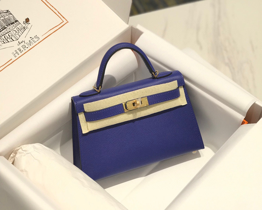 HM KELLY MINI 20 BLAU VIOLETT EPSOM GOLDENE BESCHLÄGE
