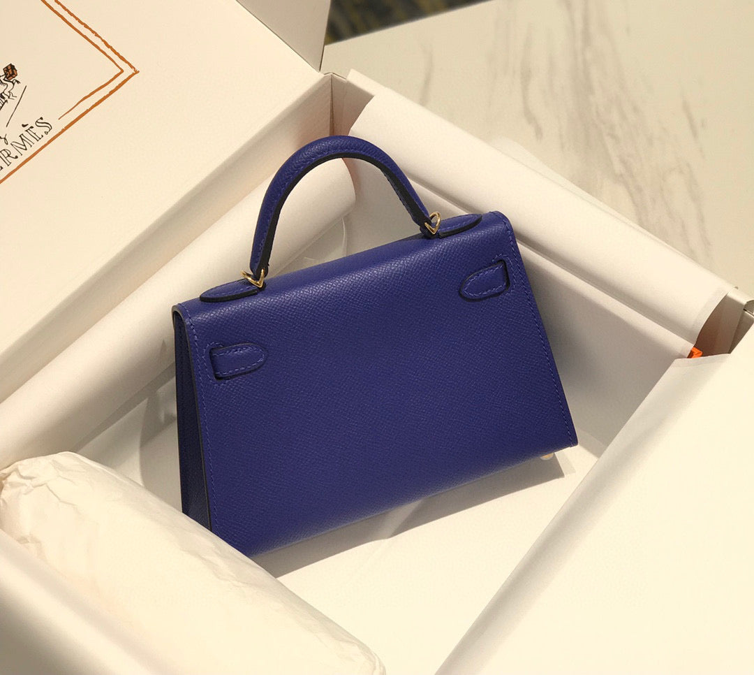 HM KELLY MINI 20 BLAU VIOLETT EPSOM GOLDENE BESCHLÄGE