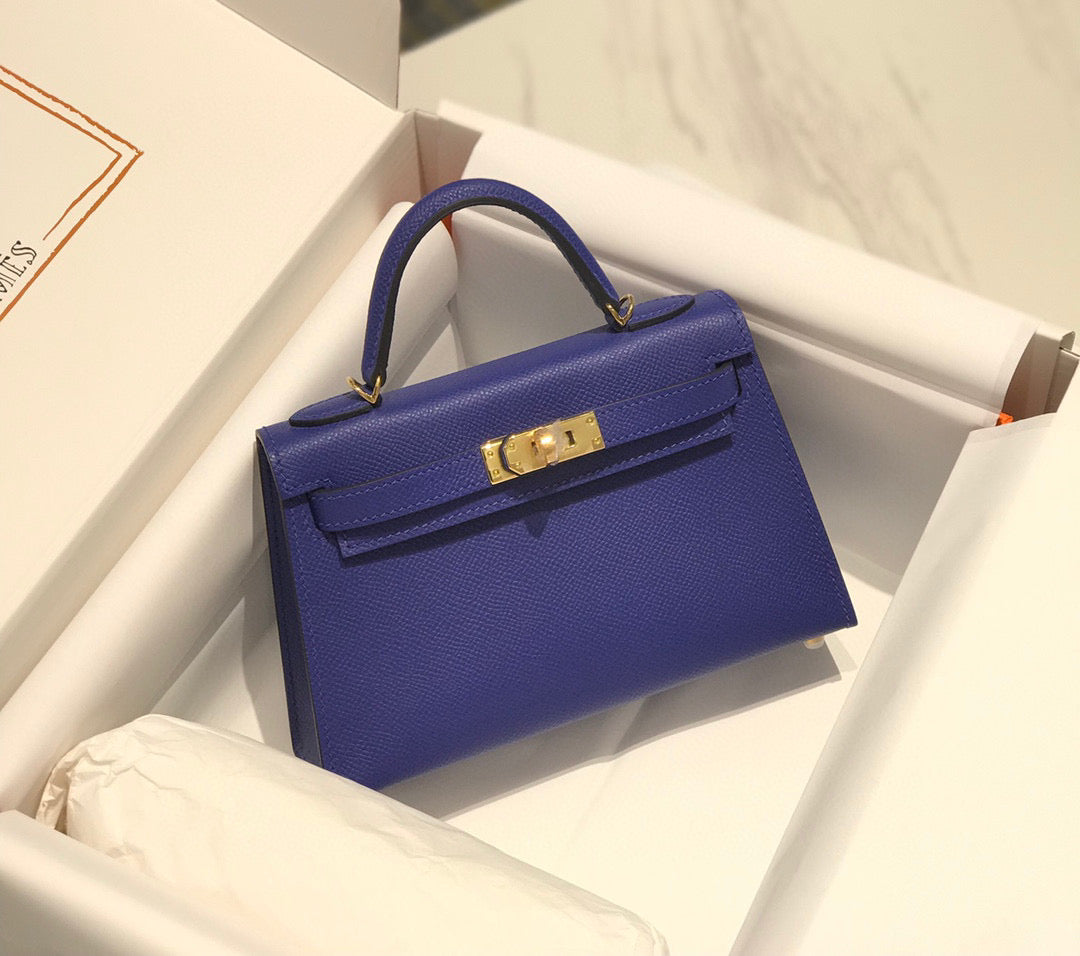 HM KELLY MINI 20 BLAU VIOLETT EPSOM GOLDENE BESCHLÄGE