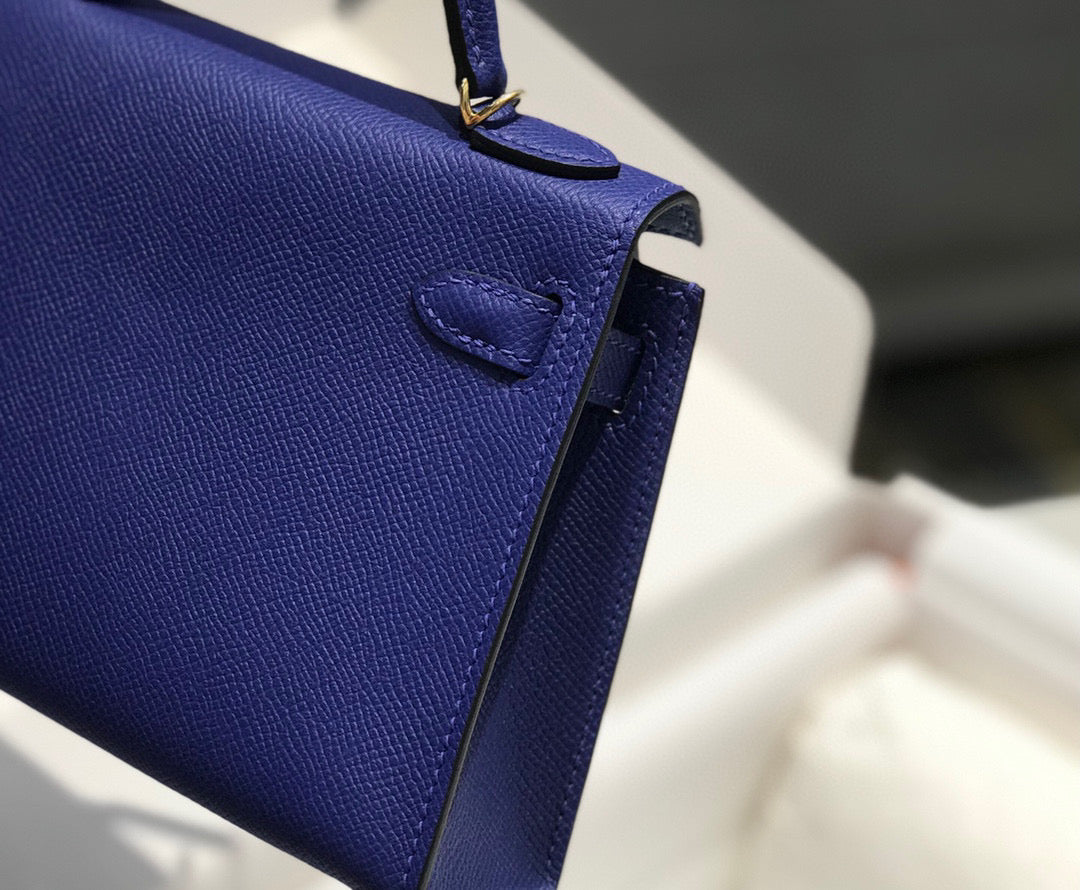 HM KELLY MINI 20 BLAU VIOLETT EPSOM GOLDENE BESCHLÄGE