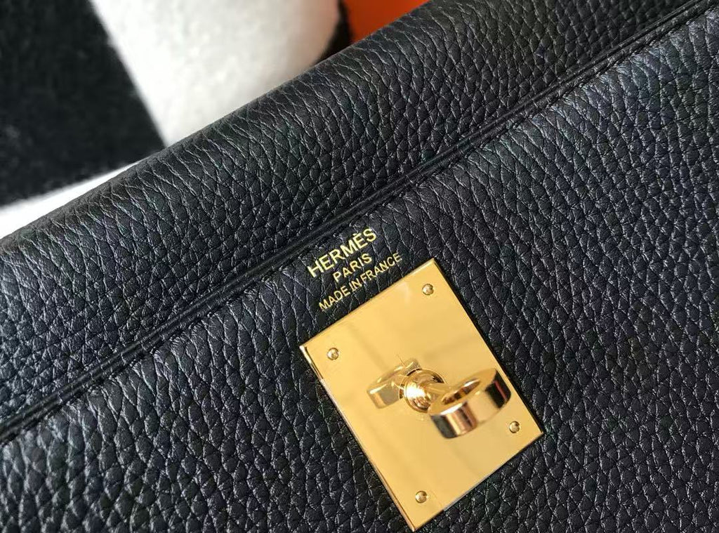 HM KELLY TASCHE 28 IN SCHWARZEM TOGO-LEDER GOLDENE BESCHLÄGE