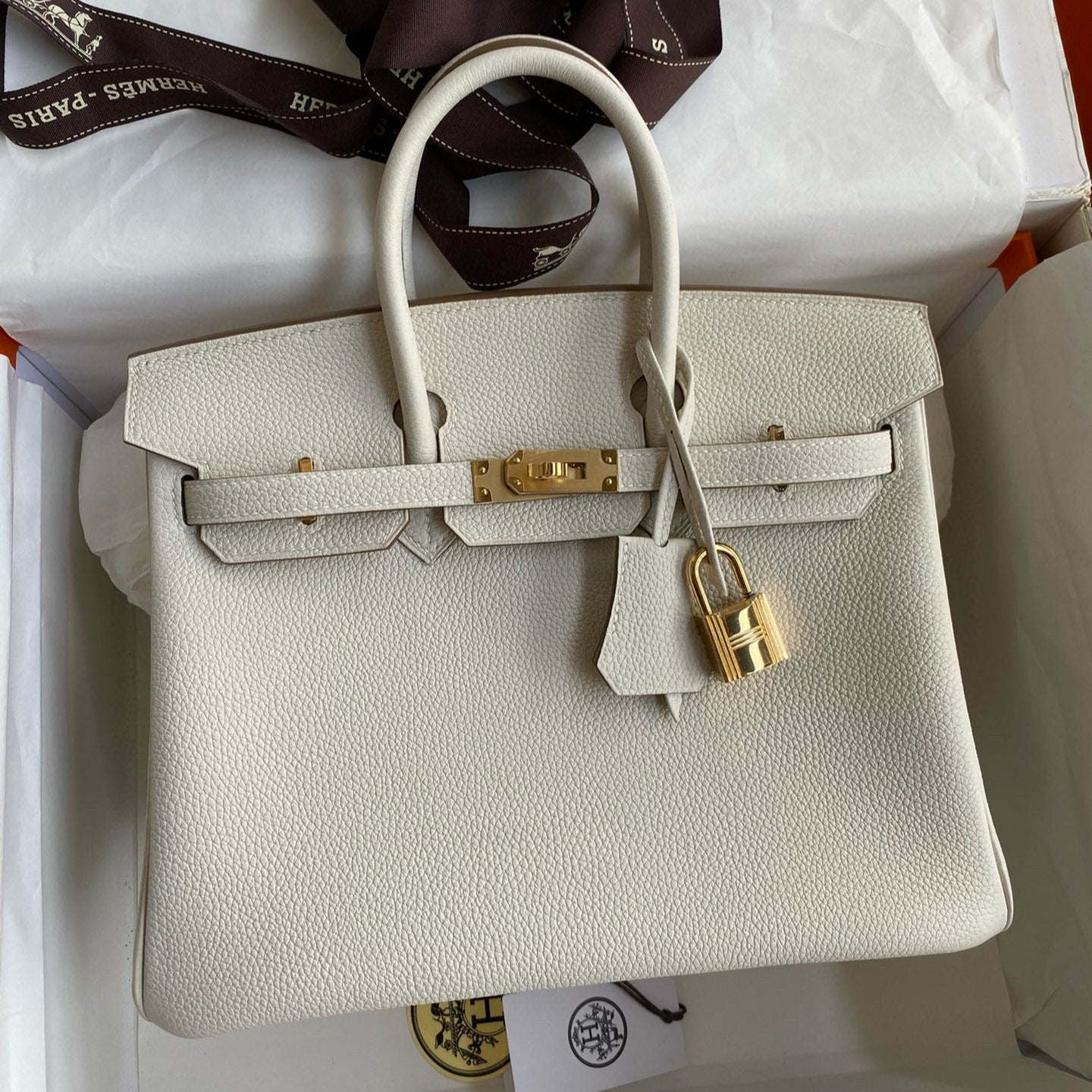 HM Birkin 25 cm Creme Togo Leder Gold Beschläge