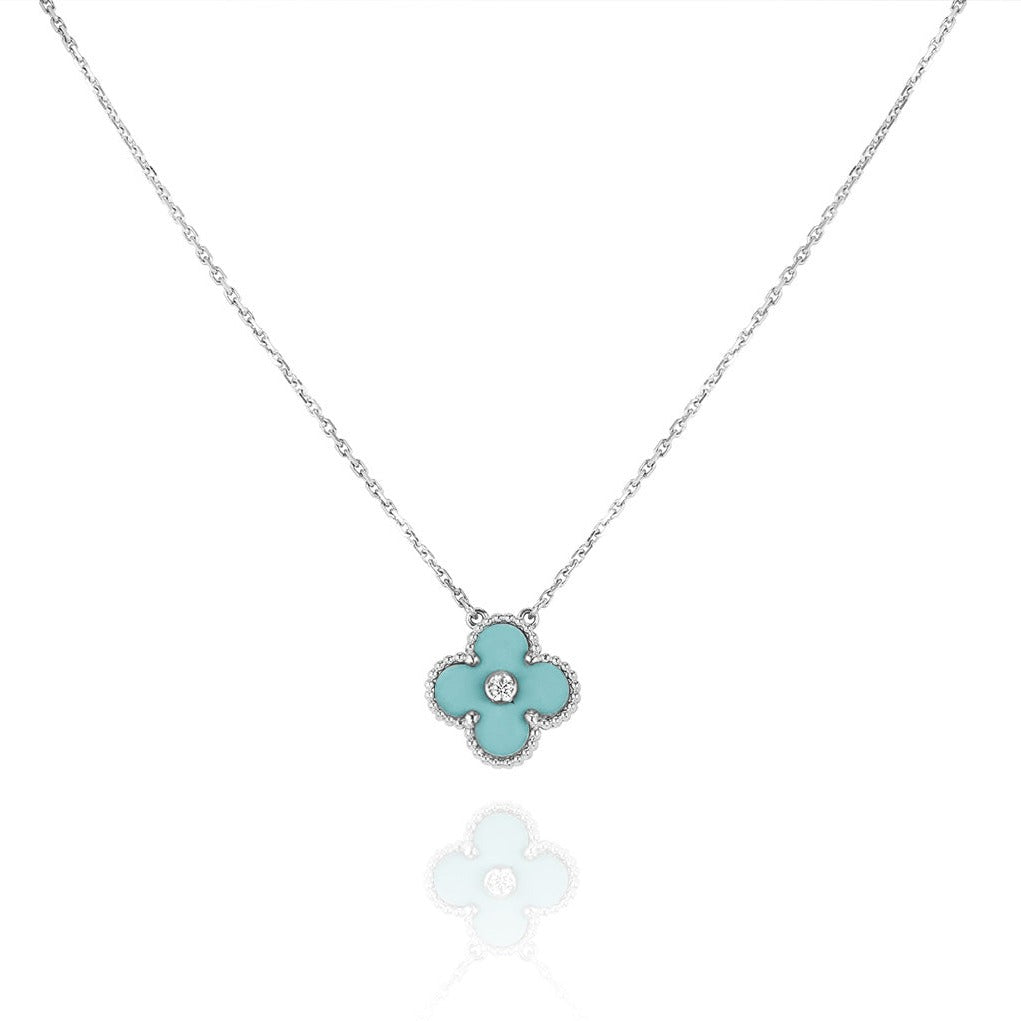 Jewelicorn CLOVER 1 DIAMANT HELLBLAU SILBERKETTE