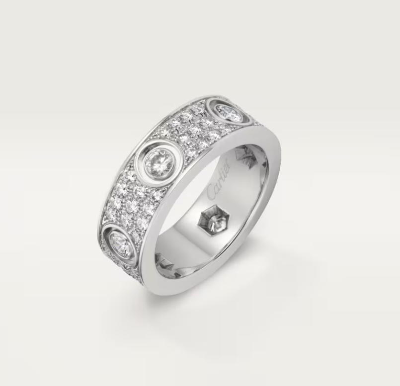 [⭐JeweliWhal]LOVE RING 6.5MM Full Diamond, 6 Major Diamonds Silver