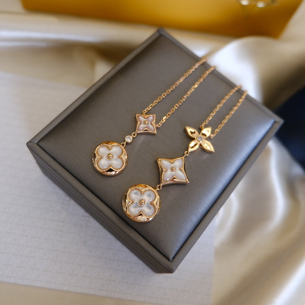 Jewelicorn Color Blossom Lariat Halskette, roségolden, weiß, Perlmutt und Diamanten