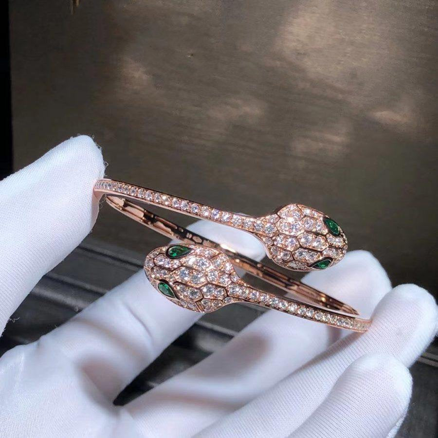 ¡®Jewelicorn¡¯SERPENTI BRACELET PINK GOLD MALACHITE DIAMOND DOUBLE SNAKE