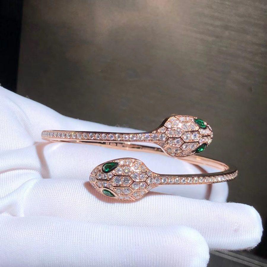 ¡®Jewelicorn¡¯SERPENTI BRACELET PINK GOLD MALACHITE DIAMOND DOUBLE SNAKE
