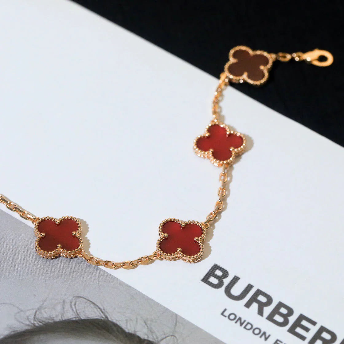 [⭐JeweliWhal] CLOVER 5 MOTIF RED CORNELIAN BRACELET COLLECTION