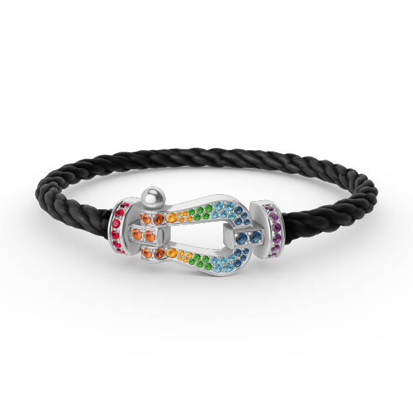 Jewelicorn FORC Großes Hufeisen-Armband mit farbigen Diamanten, Silber