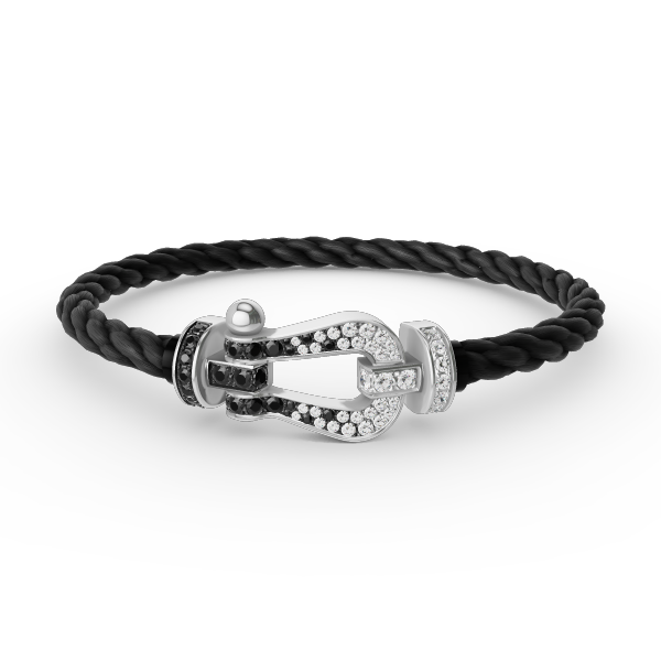 Jewelicorn FORCE Großes Hufeisen Schwarz Weiß Diamantarmband Silber