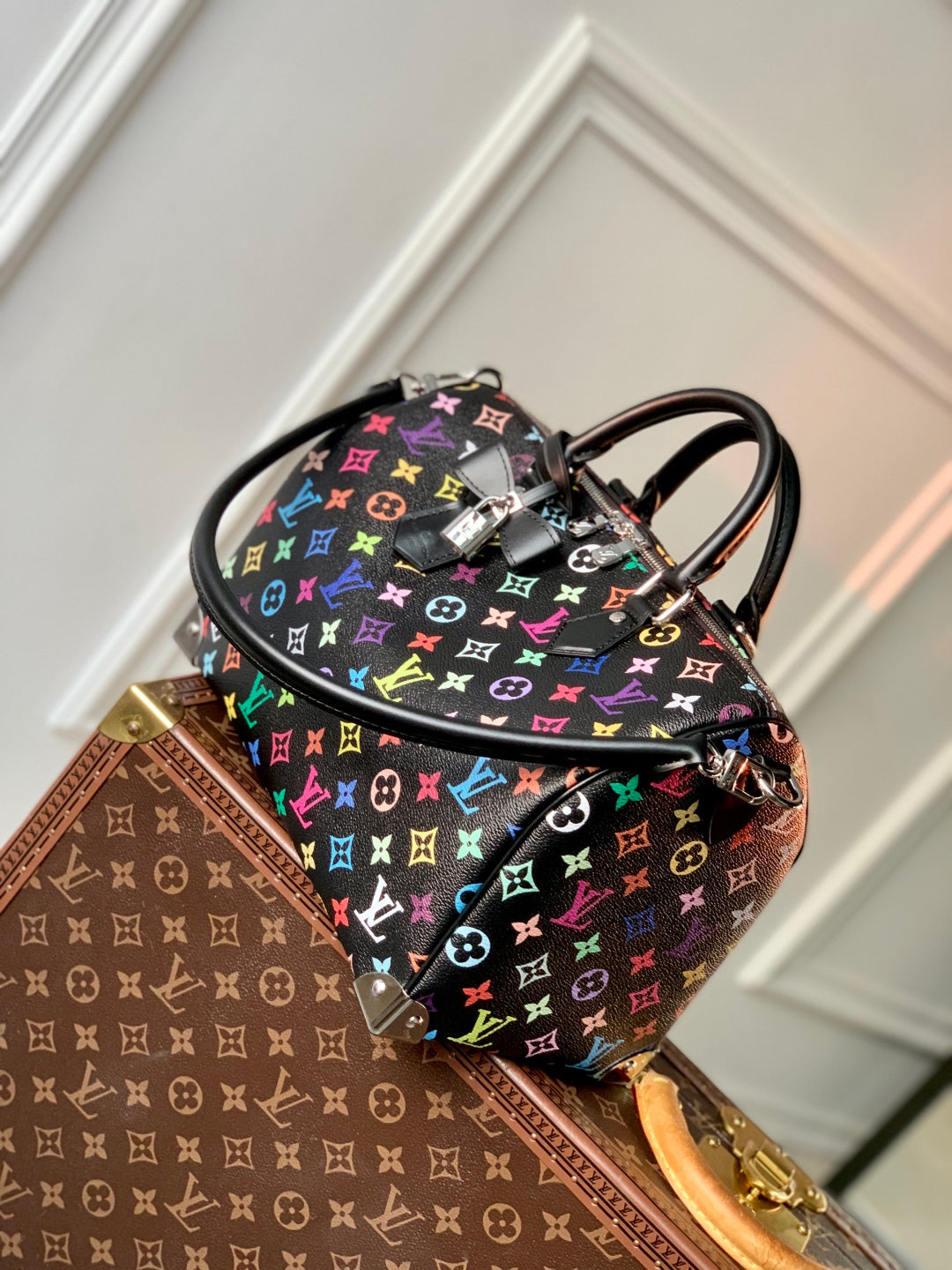 SPEEDY SOFT 30 IN COLORFUL MONOGRAM PATTERN AND BLACK COATED CANVAS