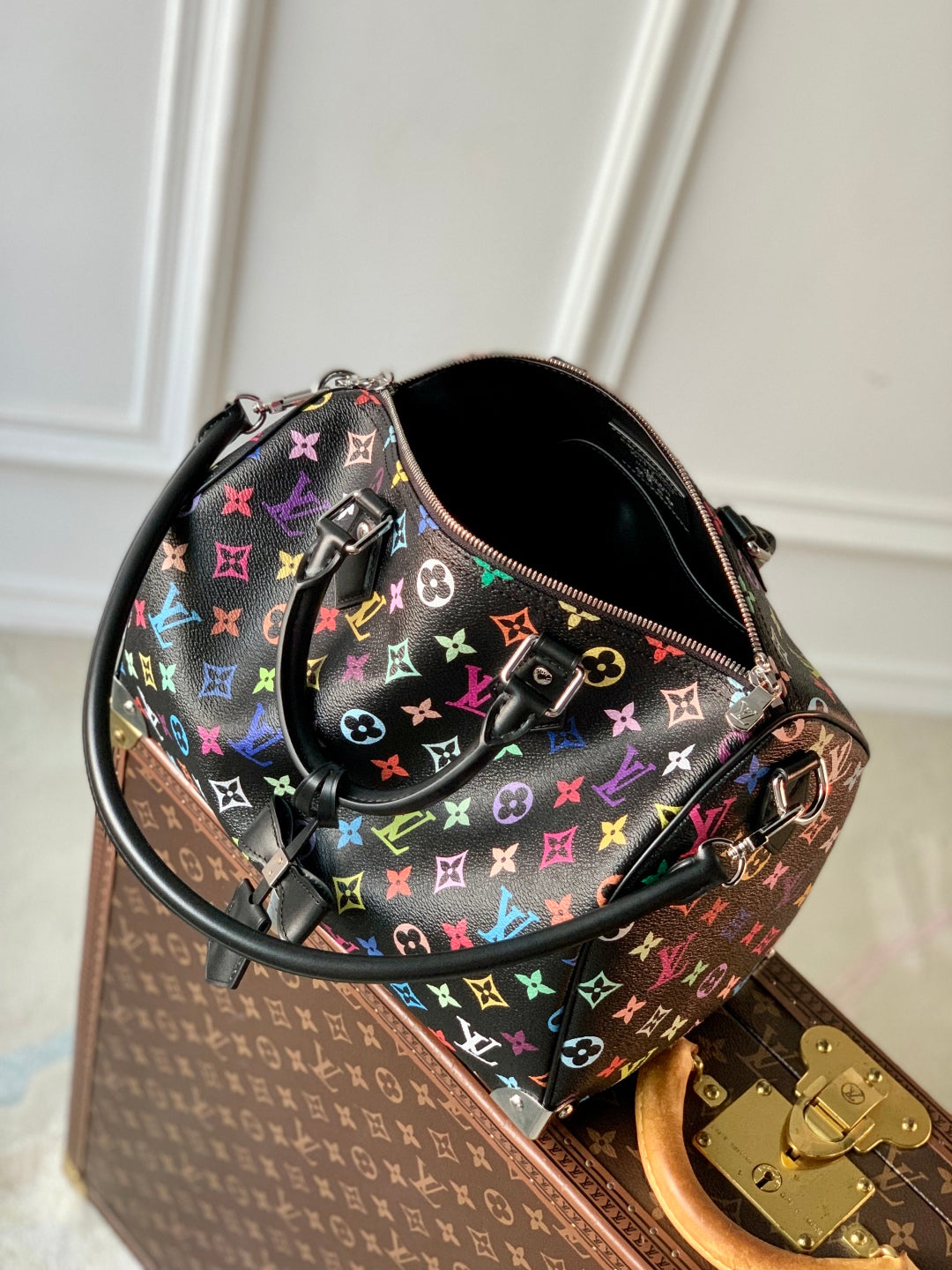 SPEEDY SOFT 30 IN COLORFUL MONOGRAM PATTERN AND BLACK COATED CANVAS