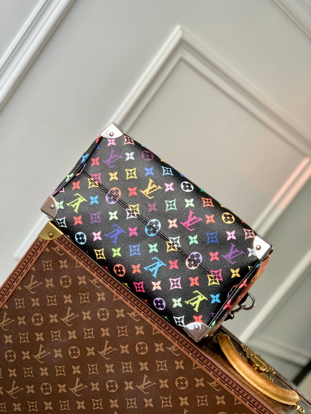 SPEEDY SOFT 30 IN COLORFUL MONOGRAM PATTERN AND BLACK COATED CANVAS