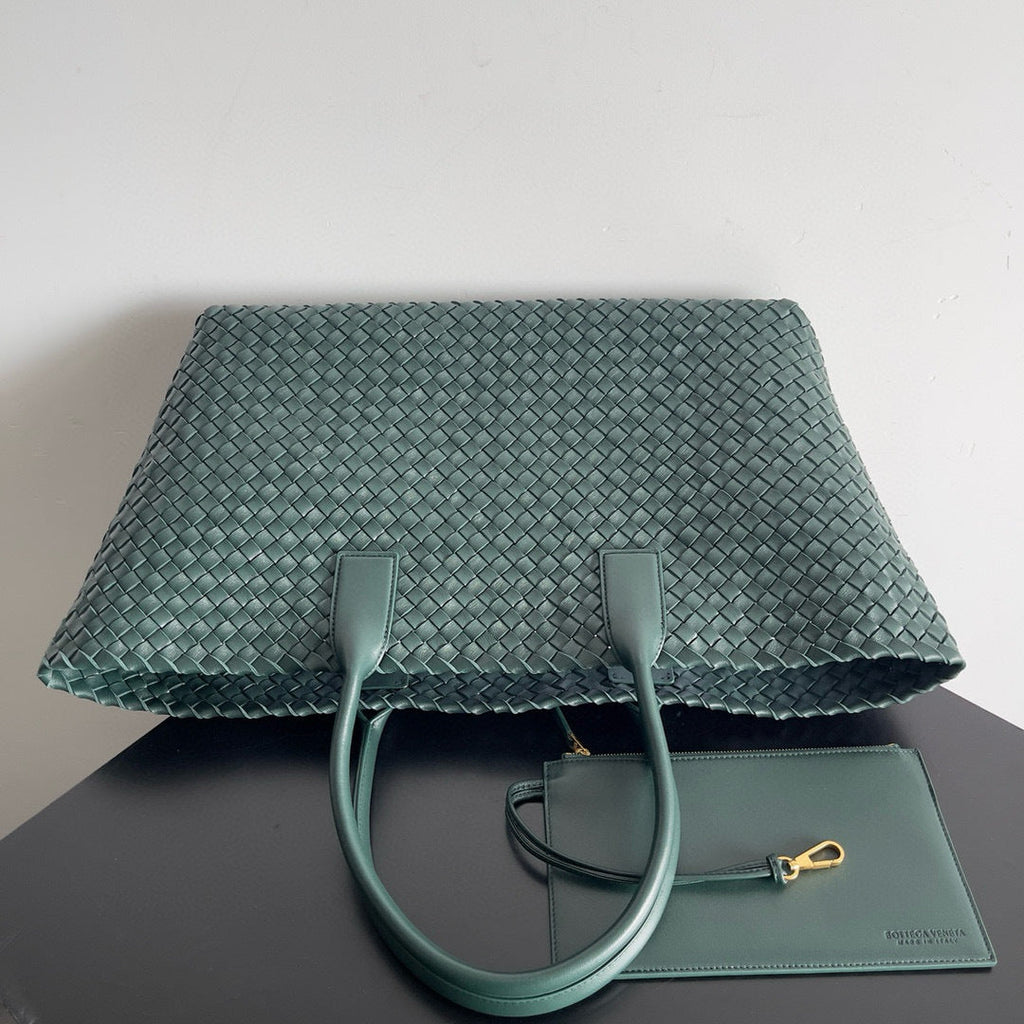 BOTTEGA VENETA 25S LARGE CABAT BAG 51 IN DEEP SLATE GREEN LAMBSKIN